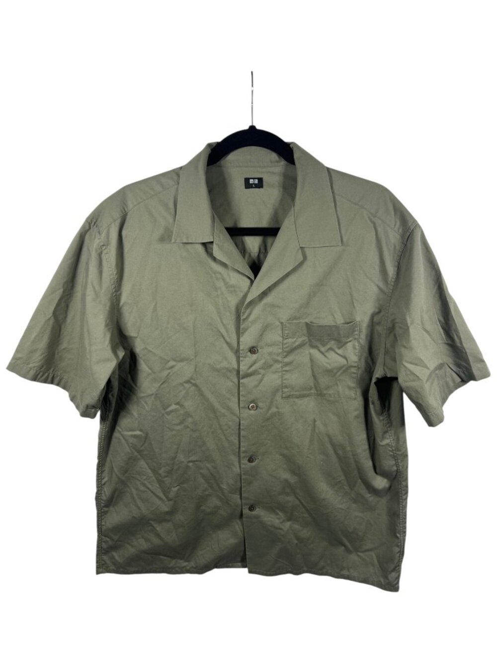 Uniqlo Shirt Mens Camp Shirt Button Down Large Short Sleeve Pocket Cotton Green